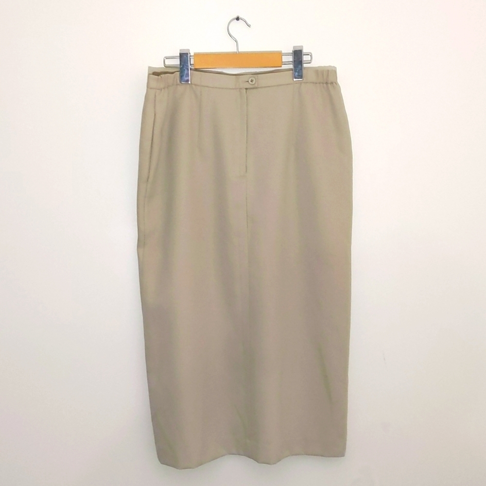 Koret| Tan Midi Pencil Skirt With Pockets And Back Slit Polyester Wool Blend